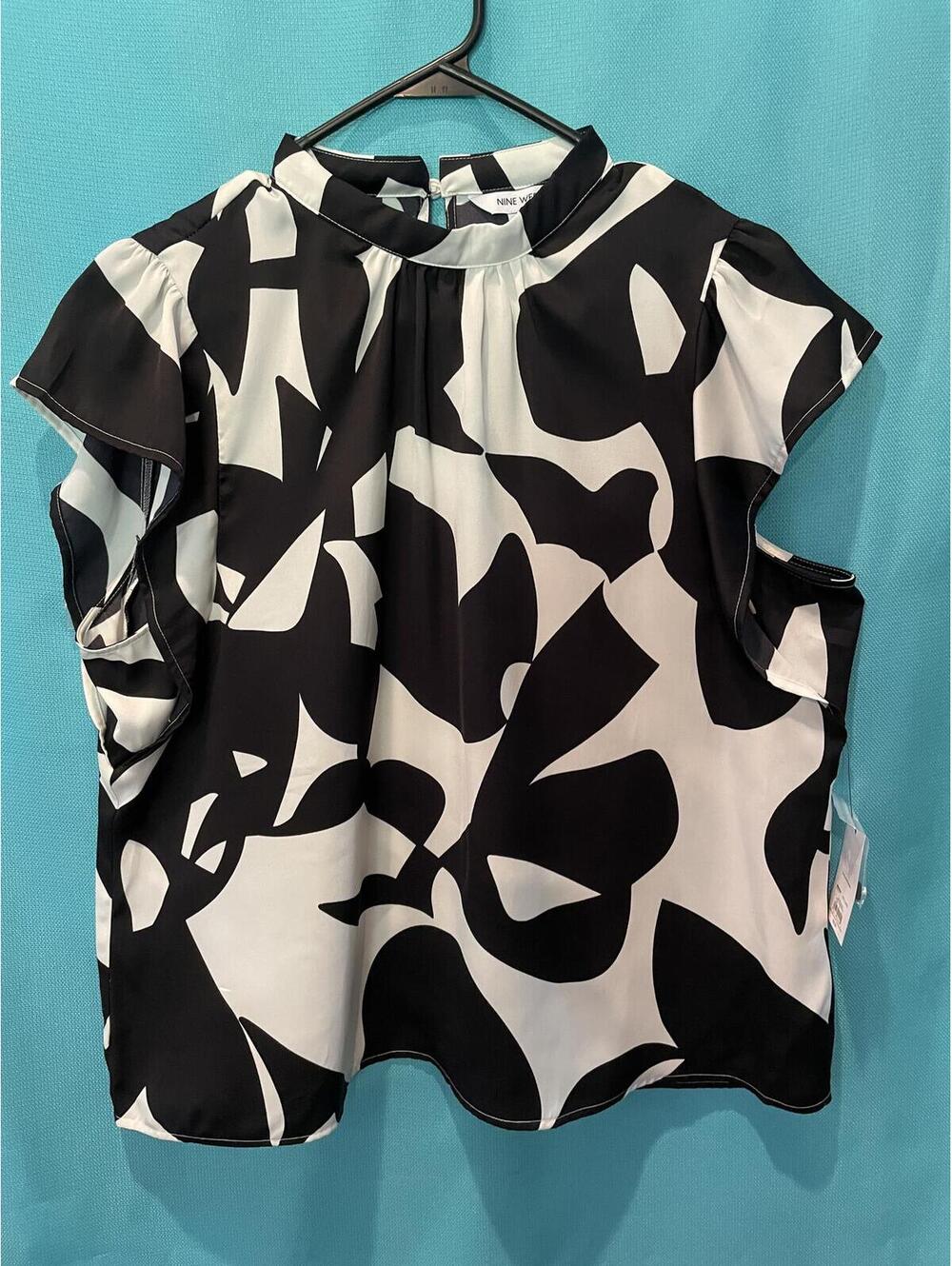 Nine West Black and White Abstract Print Sleeveless Blouse